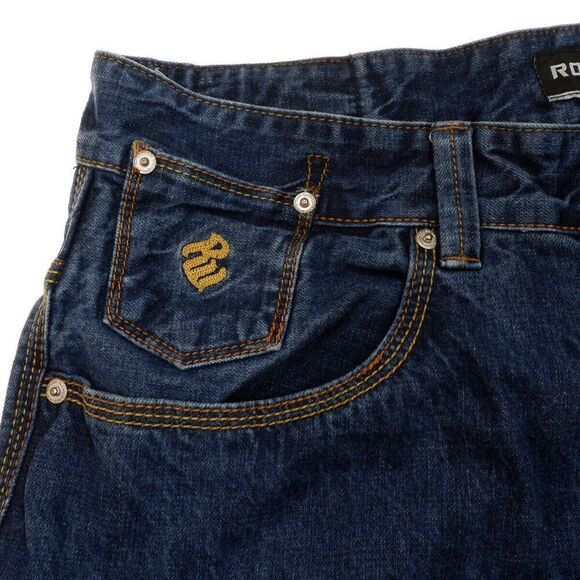 Rocawear Jeans Mens Size 38 Measures 37x32 Dark Blue Embroidered Cotton Denim - Picture 11 of 16